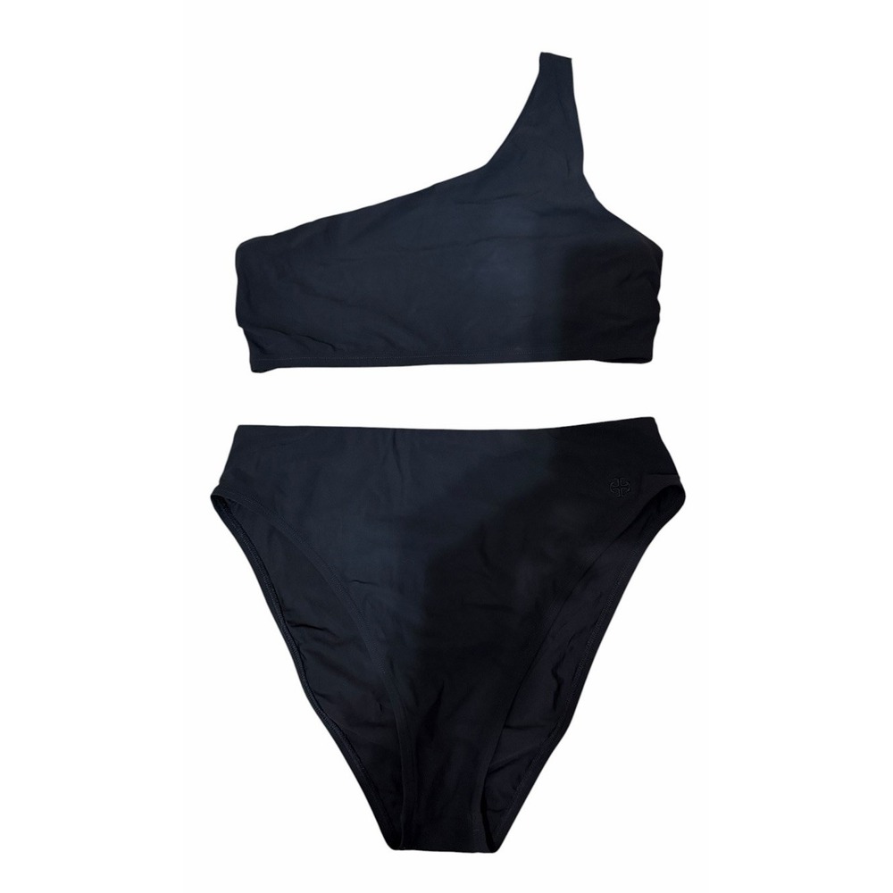 Tory Burch One Shoulder Bikini Top & High Waisted Bottoms Black Women's Size Sm